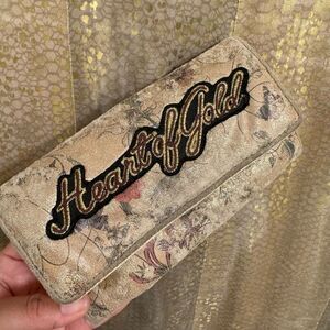 Free People Heart Of Gold Vintage Floral Distressed Wallet Used